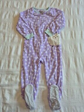 Carter's girls size 3T purple & white footie winter pajamas EUC